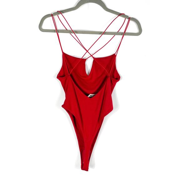 Ser.O.Ya Echo Bodysuit Red Crisscross Strap Open Back Sleeveless Sz M - Picture 7 of 11